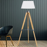 IDMarket - Lampadaire trepied Bois Clair réglable Blanc
