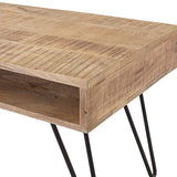 WOMO-DESIGN Table Basse avec 2 Tiroirs - 100x50x49 cm - Plateau en Bois de Manguier Massif Naturel - Pieds en Epingle à Cheveux en Métal - Design Rétro - Table d'Appoint Salon Canapé Fait à la Main
