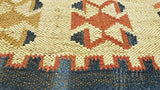 Tapis Kilim Kilim noué à la main rouille, bleu et ivoire 100% laine 120x180cm