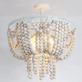 EBayin Luminaire de ferme rétro bohème, lustre en perles de bois, blanc vintage, 4 lumières, suspension perlée suspendue, pour salon de couloir intérieur Full moon