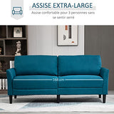 HOMCOM Canapé 3 Places Style Contemporain assises Larges Profondes accoudoirs courbés piètement effilé Bois hévéa Noir Polyester Bleu Canard