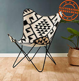 Alterego Fauteuil Papillon 'Fox' en Coton Blanc et Motifs Noirs