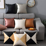 Joielavie Housse de Coussin PU Cuir Carreau Grille Puzzle Géométrique Carré Fermeture à Glissière Taie d'oreiller Moderne Classique Décoration Canapé Lit Maison Sofa 45X45CM #6
