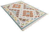 RugVista, Summer Kelim, Fait Main, Tapis, Tapis Kelim Moderne, Pile Moyenne, 160 x 230 cm, Rectangle, Care & Fair, Laine, Couloir, Chambre, Cuisine, Salon, Beige Gris Clair