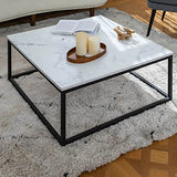 MEUBLE COSY Design Moderne Table Basse de Salon Carré Effet Marbré Structure en métal, Style Industriel, Blanc et Noir, 80x80x34cm
