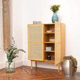 DECOCLICO Buffet plaqué chêne cannage rotin