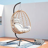CONCEPT USINE | Fauteuil Suspendu Beige en Résine Tressée | Rotin Naturel | Design Lima | Structure en Acier | Coussin Déhoussable | Revêtement en Poudre | Hamac Assis | Waterproof, Résistant