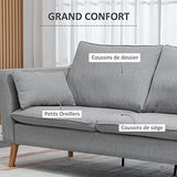HOMCOM Canapés 2 Places Design Contemporain avec Coussins oreillers en Tissu de Lin et Pieds en Bois d'hévéa 200 x 87 x 95 cm Gris Clair