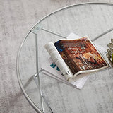 SICOTAS Table Basse Ronde, Table de Salon en Verre Trempé Table Basse Moderne avec Cadre en Métal pour Le Salon, la Salle à Manger, la Décoration Intérieure, 80 x 80 x 40 cm,Argenté