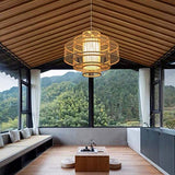 Fine Asianliving Abat-jour Plafonnier Bambou Fait Main - Lena D50cm Bambou Plafonnier Luminaire Lampe Suspendue Suspension Lampe Orientale Chinois Japonais Abat-Jour Fait
