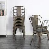 Yaheetech Lot de 4 Chaises Salle à Manger Industriel Empilable Tabouret Cuisine Jardin Balcon Métallique Marron en Fer/Métal Bois 45 cm de Hauteur Capacité de 150 kg Exterieur Interieur