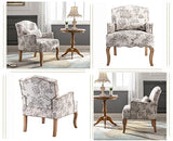 chairus Chaise Longue Rembourré en Lin Rétro Canapé Fauteuil à Imprimé avec Pieds en Bois Chaise de Loisirs pour Balcon Salon (Beige)
