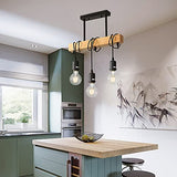 Comely Suspension Luminaire Vintage, Plafonnier Industriel, Réglable Lustre en Bois pour Salle à Manger, Salon, 3 Lumières E27 (Ampoule Non Incluse)