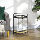 HOMCOM Table d'appoint Ronde Bout de canapé avec Plateaux Amovibles en métal et Effet cannage avec poignée - dim. 43,5L x 42,5l x 60H cm