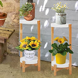 unho Porte Plante en Bambou, Etagère Plantes à 2 Niveaux Cache Pot sur Pied Plante Intérieur Lot de 2 Support Plantes Extérieur pour Salon Balcon Jardin Bureau, Blanc Charge Maximale 10kg*2