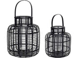 Hübsch Lot de 2 lanternes en bambou Noir