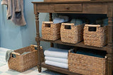 Decorasian Panier de rangement tressé en jacinthe d'eau – jonc de mer long et étroit avec poignée en bois