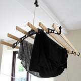Etendoir à Linge Suspendu de 1,2 Mètre, 6 Lattes en Pin Vernissés, Supports en Fonte et Poulie Noirs