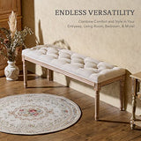 VONLUCE Banc Banquette Design Classique, Banc Rembourrée en Tissu, Banc Capitonné en Lin et Bois Massif pour Chambre Salle à Manger Salon Couloir Piano (120 x 40 x 46 cm)