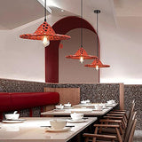 Lampe à Suspension de Style Chinois Chapeau de Paille Rouge Abat-Jour Lampe à Suspension en Bambou Tissage en Osier E27 Lustre Tissé à La Main Lampe Suspendue Au Plafond avec Cordon Réglable pour Sall
