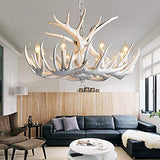 HYQJUNE E27 Pendentif Lampe Vintage Salon Pendante Lumière Bois De Cerf Blanc Résine Lustre Hauteur Réglable Suspension Lampe 6 Têtes Chandelier Restaurant Grenier Bar Café Suspension Plafonnier