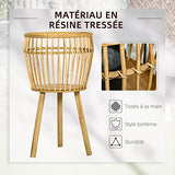 Outsunny Lot de 3 supports cache-pots à plantes lot de 3 étagères à fleurs support pots de fleurs sur pied trépied en bois et résine tressée rotin - bois naturel
