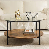 SICOTAS Table Basse Ronde Table Basse de Salon en Verre avec 2 Étagères, Structure en Métal, Design Industriel,Table en Verre pour Salon, Balcon, Bureau, 80 x 80 x 45 cm