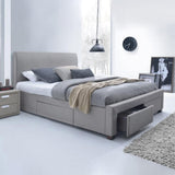 Pack Lit Double en Tissu Gris avec Tiroirs, Pieds, Tête de lit, Sommier et Matelas 160 x 200 cm Inclus - Tendance et Pratique - Vancouver