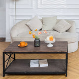 MEUBLE COSY Tables Basses Salon avec étagère Industriel Rectangulaire Bout de Canapé en Bois d'ingénierie et Cadre en Métal, Marron, 110x60x43cm