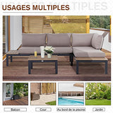 Outsunny Ensemble Salon de Jardin d'angle Design Contemporain 5 Places Coussins Marron Table Basse alu. Noir et Imitation Bois
