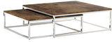 Relaxdays Table basse avec plateau en bois FLAT lot de 2 nature HxlxP: 27 x 80 x 80 cm table gigogne carré gain de place lot de 2 salon canapé table d'appoint cadre métal chromé, noir-marron