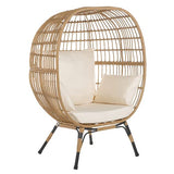 Beliani - Fauteuil Cocon - Veroli - en Rotin PE et Acier, Naturel, Coussins Beiges