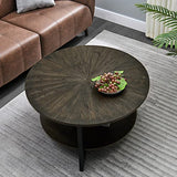 PADMA HOUSE Table basse ronde en bois massif, de salon, canapé, structure métal, à 2 étages, (vintage noir), ⌀85*45,5 cm, (1336)