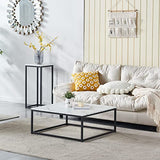 MEUBLE COSY Design Moderne Table Basse de Salon Carré Effet Marbré Structure en métal, Style Industriel, Blanc et Noir, 80x80x34cm