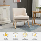 HOMCOM Fauteuil Lounge Design scandinave Pieds effilés Bois Massif hévéa revêtement Tissu Polyester Aspect Lin Beige