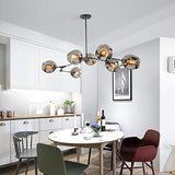 CCSUN Nordique Boule En Verre Spoutnik Lustres, Antique Ramification Lampe Suspension Globe Réglable Verre Soufflé Abat-jour En Verre E27 Fer Forgé Antique Lustres-galvanoplastie Gris Fumée 9-lumières