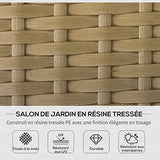 Outsunny Salon de Jardin d'angle 4 pers. Style Colonial Table Basse Coussins Grand Confort Inclus résine tressée Beige