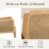 FABRICATION HAUS Fauteuil Salon en Velours Fauteuil de Coiffeuse Chaise Rembourrée avec Bras en Rotin & Pieds en Bois pour Salon, Beige