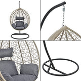 Siège Suspendu avec Panier Cadre Coussins Fauteuil Zen pour Intérieur Extérieur Support Solide en Acier Housse Amovible Polyester Capacité de Charge 150 kg Polyrotin Hauteur 195 cm Marron Gris Foncé