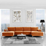 BHDesign Amanda XL - Canapé d'angle PANORAMIQUE Xtra Large - Moderne - Velours - Coloris Orange