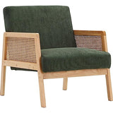 HOMIFAB Fauteuil en cannage et Velours côtelé Vert - Mani