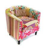 Versa Pink Patchwork Fauteuil pour Salon, Chambre ou Salle à Manger, Canapé Confortable et différent, avec accoudoirs, Dimensions (H x l x L) 56 x 62 x 64 cm, Coton et Bois, Couleur: Rose
