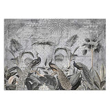 Carowall Photo Murale Intisse Abstrait Plantes Exotiques 350x245 cm gris Déco Murale Tableaux Muraux À La Maison Chambre à Coucher, Salon, Chambre D'amis Paons Ancienne Carte Oiseaux
