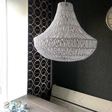 QAZQA Design Lampe suspendue rétro blanche 50 cm - Lina Cono 50 Métal/Tissu Blanc Rond E27 Max. 1 x 60 Watt/Luminaire/Lumiere/Éclairage/intérieur/Salon/Cuisine