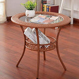 Zidao Rotin Table Basse Ronde, Plateau en Verre Cadre en Acier Tablette inférieure Patio mobi Petite Table thé Table Ronde Table de Loisirs Simple Moderne,Marron