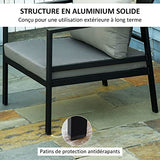 Outsunny Ensemble Salon de Jardin 4 pièces canapé 2 Places + 2 fauteuils + Table Basse Plateau à Lattes 8 Coussins Rembourrage épais déhoussables Aluminium Gris Noir
