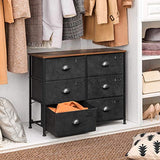 SONGMICS Commode en Tissu, Console Large 6 tiroirs, Meuble de Rangement vêtements, Style Industriel, Cadre en métal, Surface boisée, pour Chambre, Couloir, Marron Rustique et Noir LVT23HV1