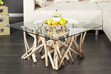 DuNord Design Table Basse Table d'appoint Algarve Bois flotté schwemmholz Massif Naturel Table en Verre