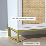 Anmytek Meuble de rangement, buffet, armoire de bar, 2 portes, meuble de cuisine, buffet avec rotin naturel, blanc, H0013