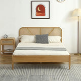 HOMIFAB Lit Adulte 180x200 cm en placage chêne avec tête de lit en Bois Massif et cannage Naturel - Leonie